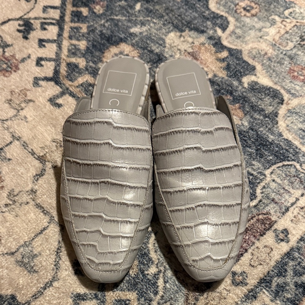 Dolce Vita Light Gray Croc-Embossed Women's Mules
